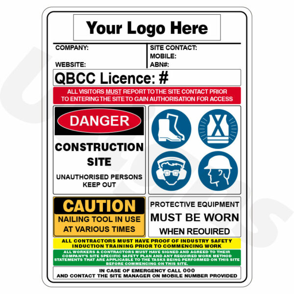 Construction Site Combination Sign Qld Qbcc Compliant Signs - Signage ...
